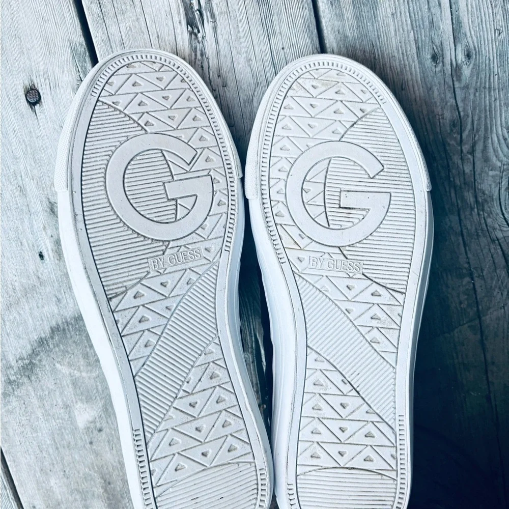 G By Guess Leather Quilted Black Sneakers Gold Embellished